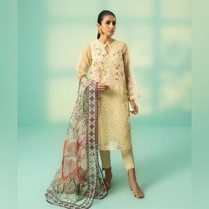 Elegant Cream yellowish Floral Women's Dress